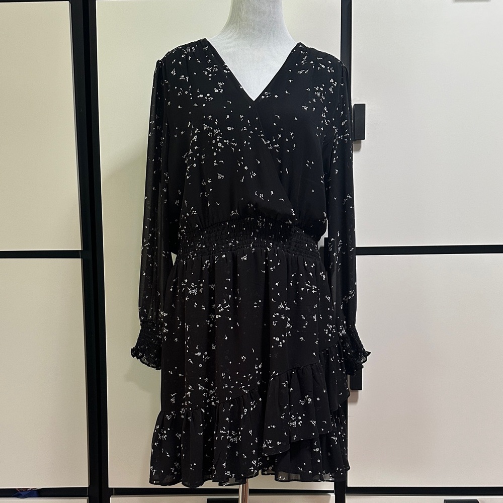 Vince Camuto Black White Long Sleeve Ruffles Dress XL